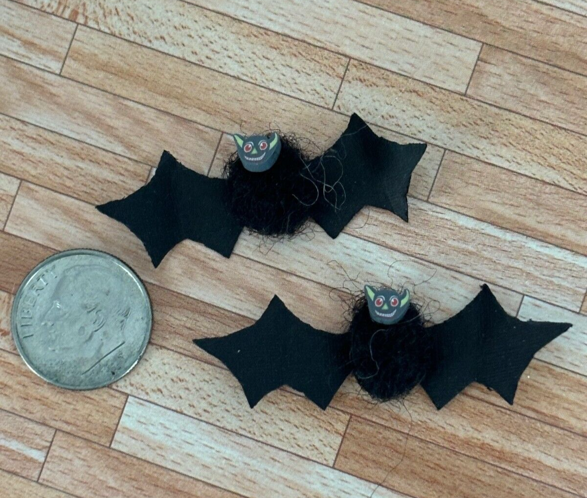 Dollhouse Miniature Felted Pair of Bats, Handcrafted