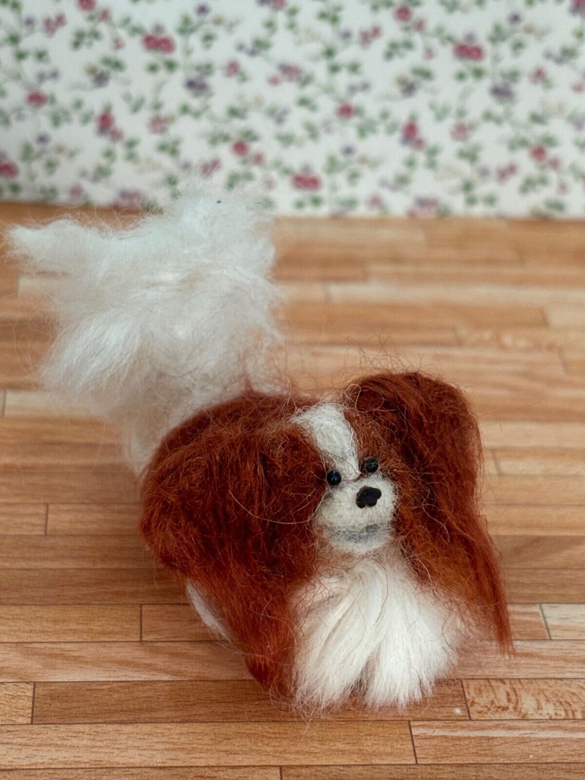 Dollhouse Miniature Felted Papillon, Handcrafted