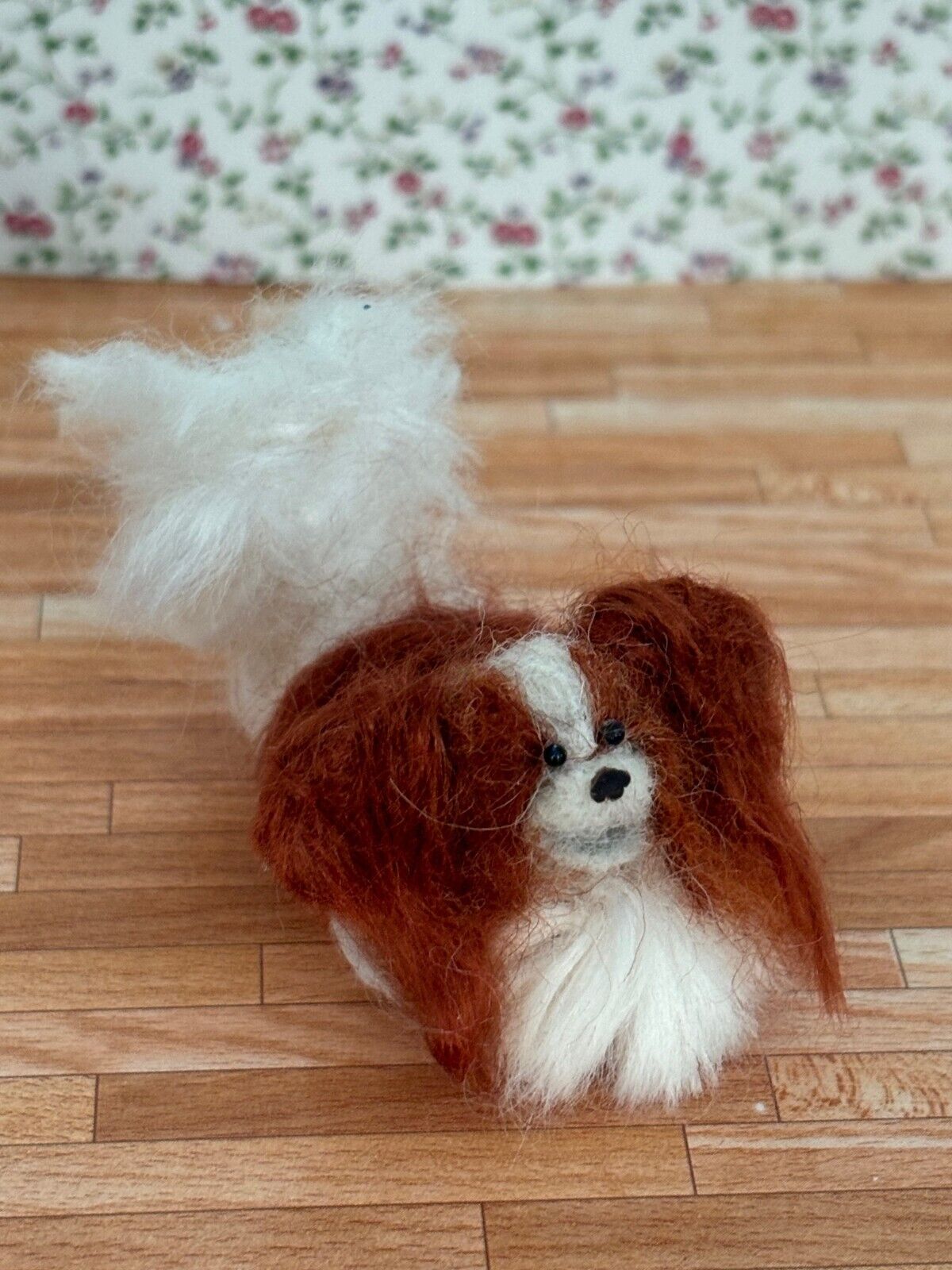 Dollhouse Miniature Felted Papillon, Handcrafted