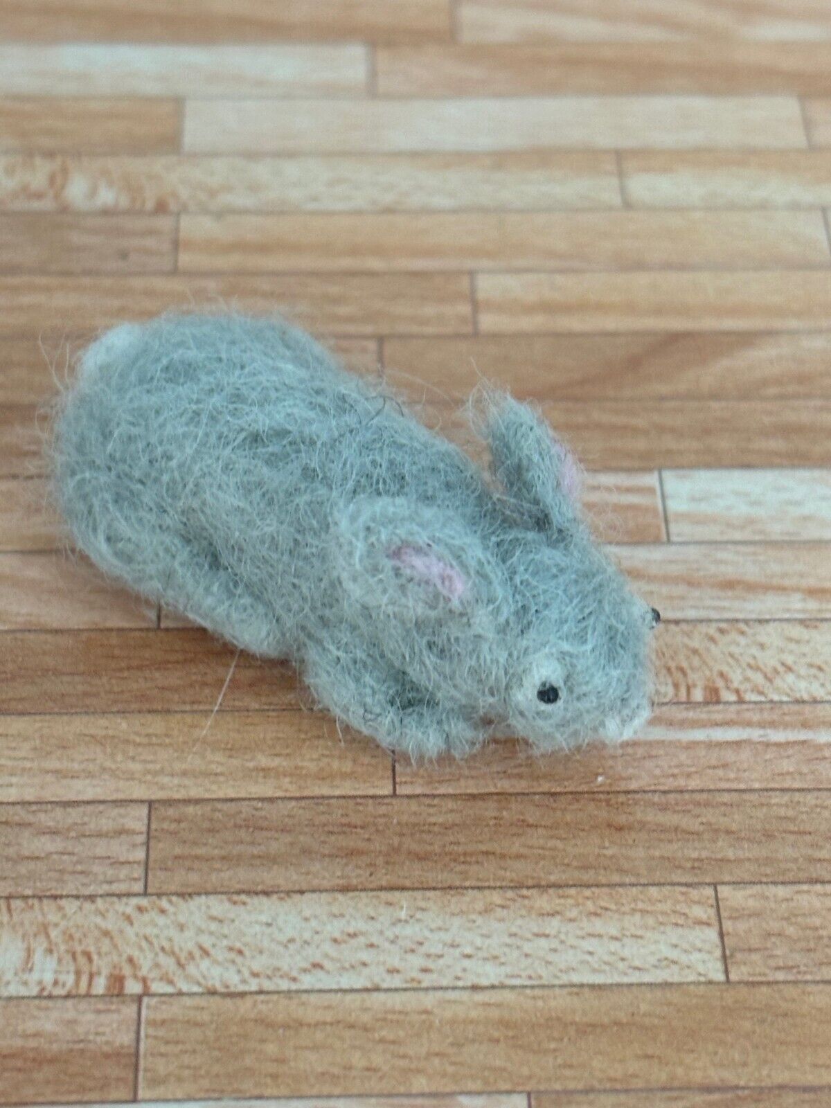 Dollhouse Miniature Felted Gray Bunny, Handcrafted