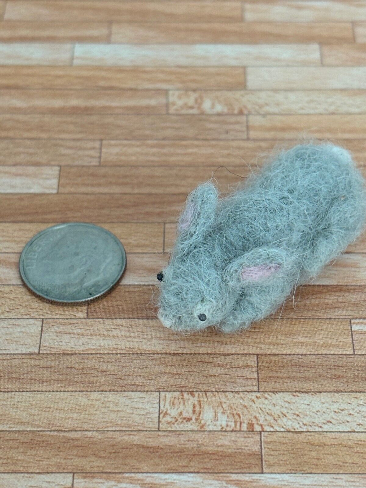 Dollhouse Miniature Felted Gray Bunny, Handcrafted