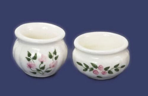 Dollhouse Miniature Porcelain Planter Rose Design, Set of 2