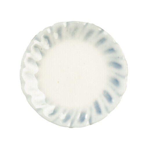 Dollhouse Miniature Round Ceramic Plate with Blue Trim