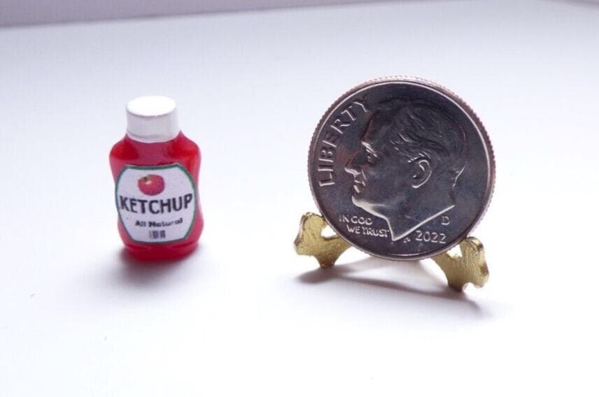 Dollhouse miniature squeeze bottle of ketchup - handcrafted