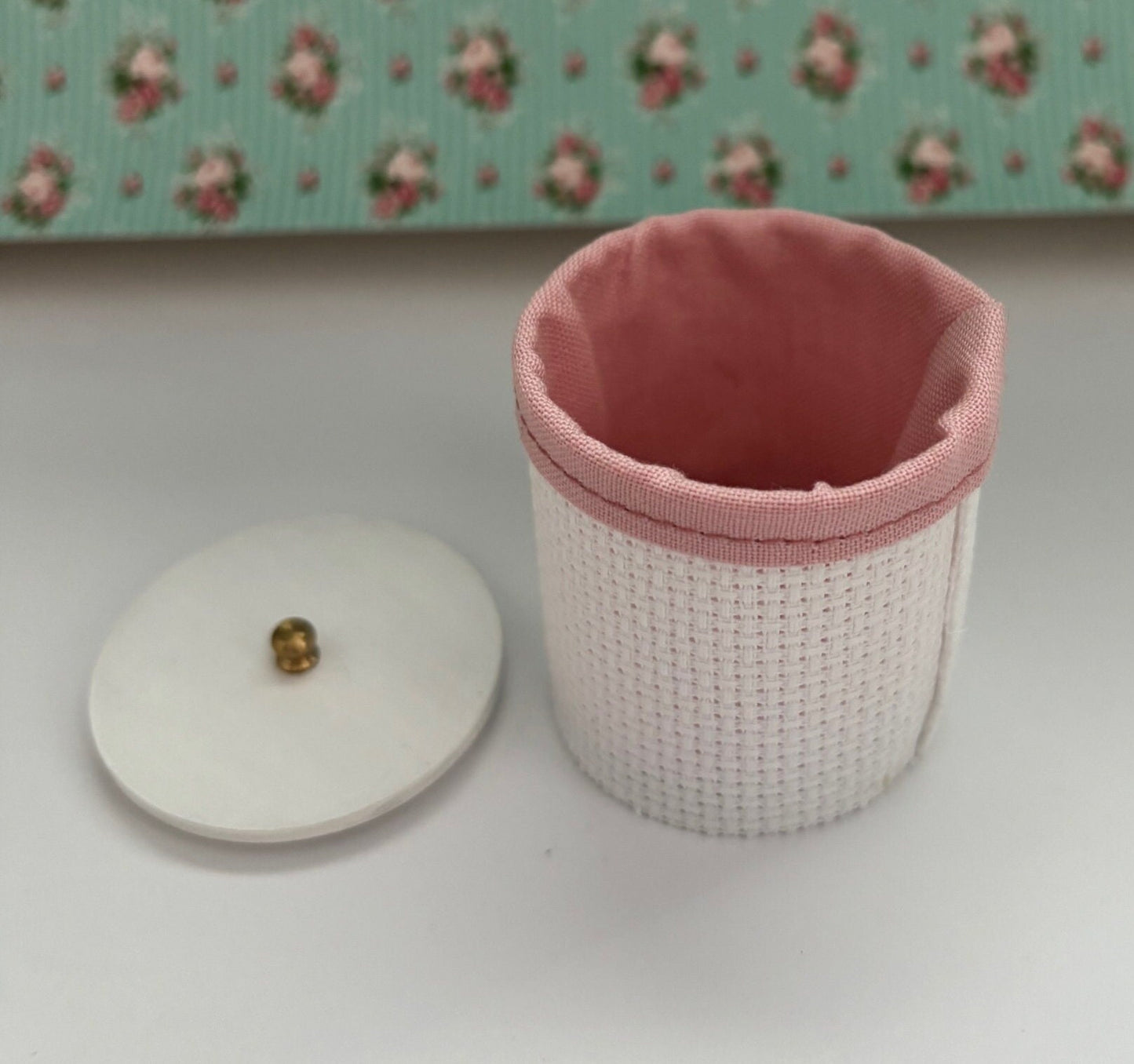 Dollhouse Miniature Handcrafted Lidded Clothes Hamper in Pink or Purple