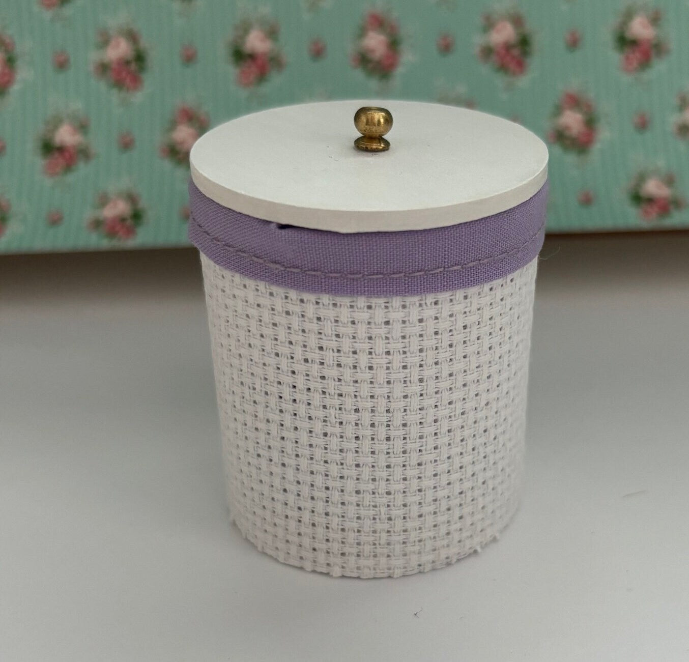 Dollhouse Miniature Handcrafted Lidded Clothes Hamper in Pink or Purple