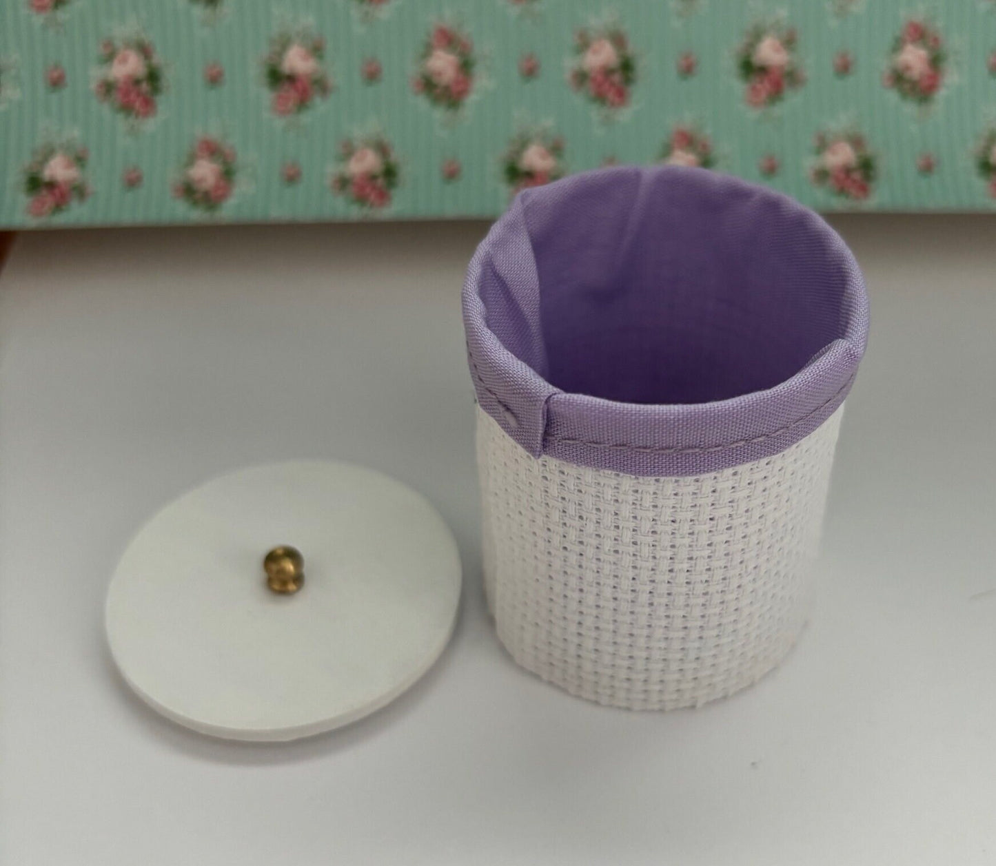 Dollhouse Miniature Handcrafted Lidded Clothes Hamper in Pink or Purple