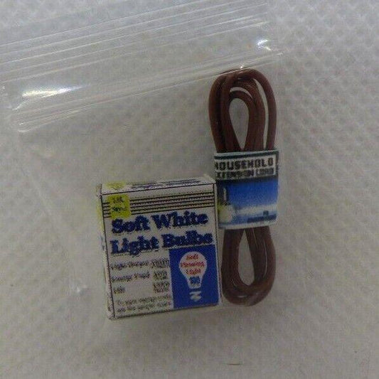 Dollhouse miniature light bulb package with brown extension cord - handcrafted