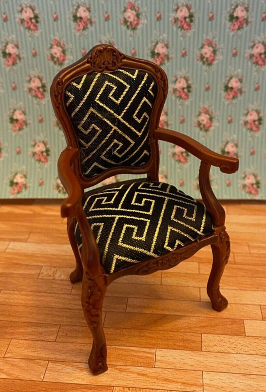 Dollhouse miniature armchair w/ gold trim/walnut from the platinum collection