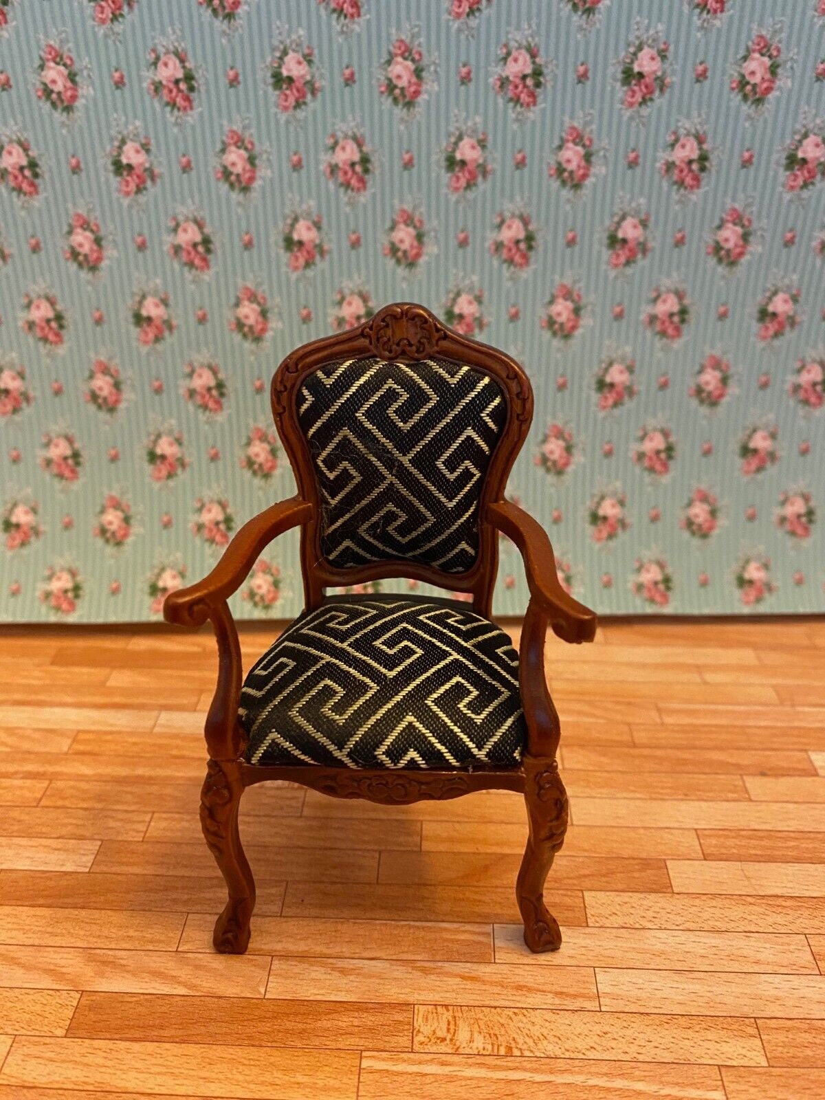 Dollhouse miniature armchair w/ gold trim/walnut from the platinum collection