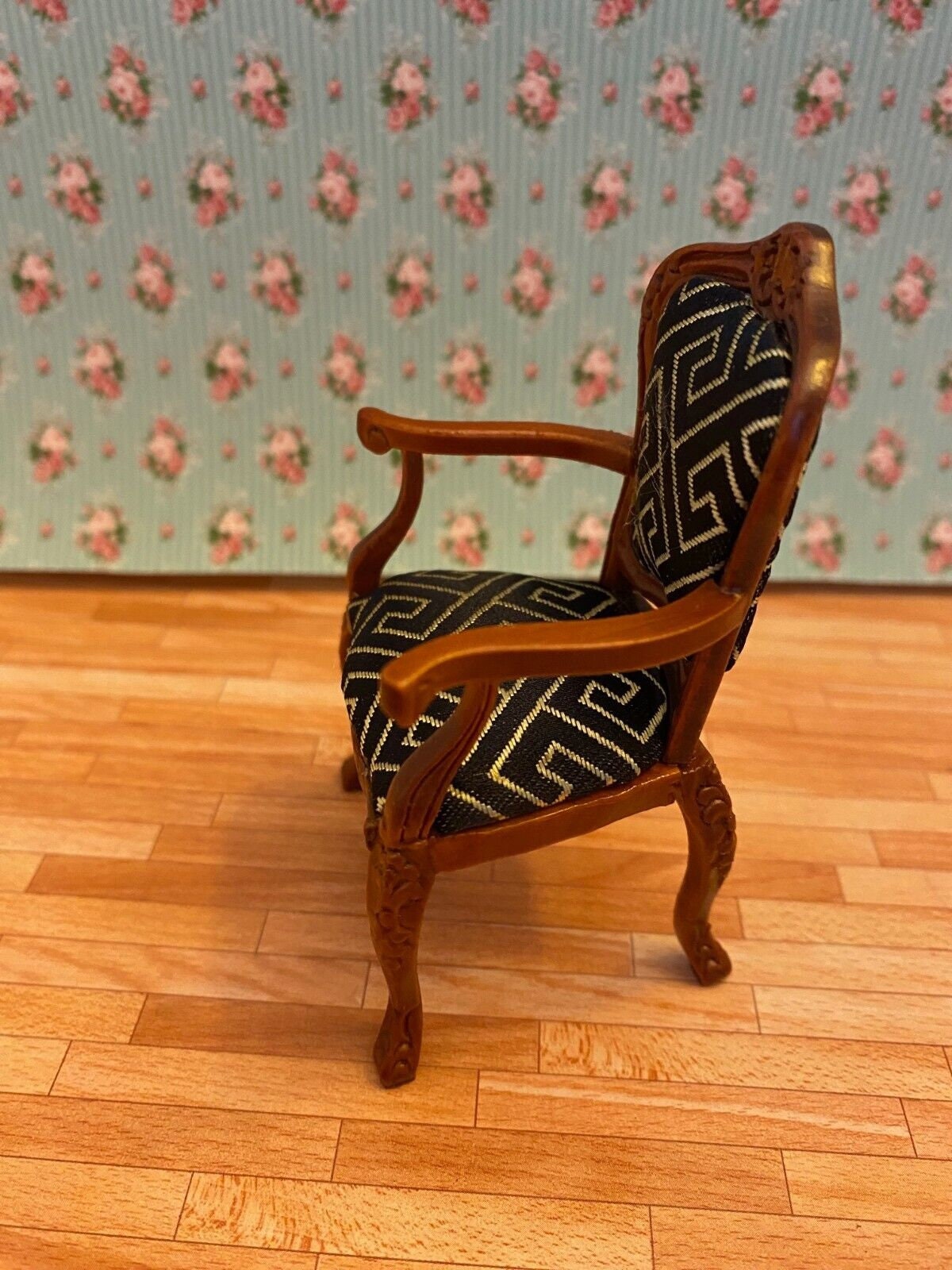 Dollhouse miniature armchair w/ gold trim/walnut from the platinum collection