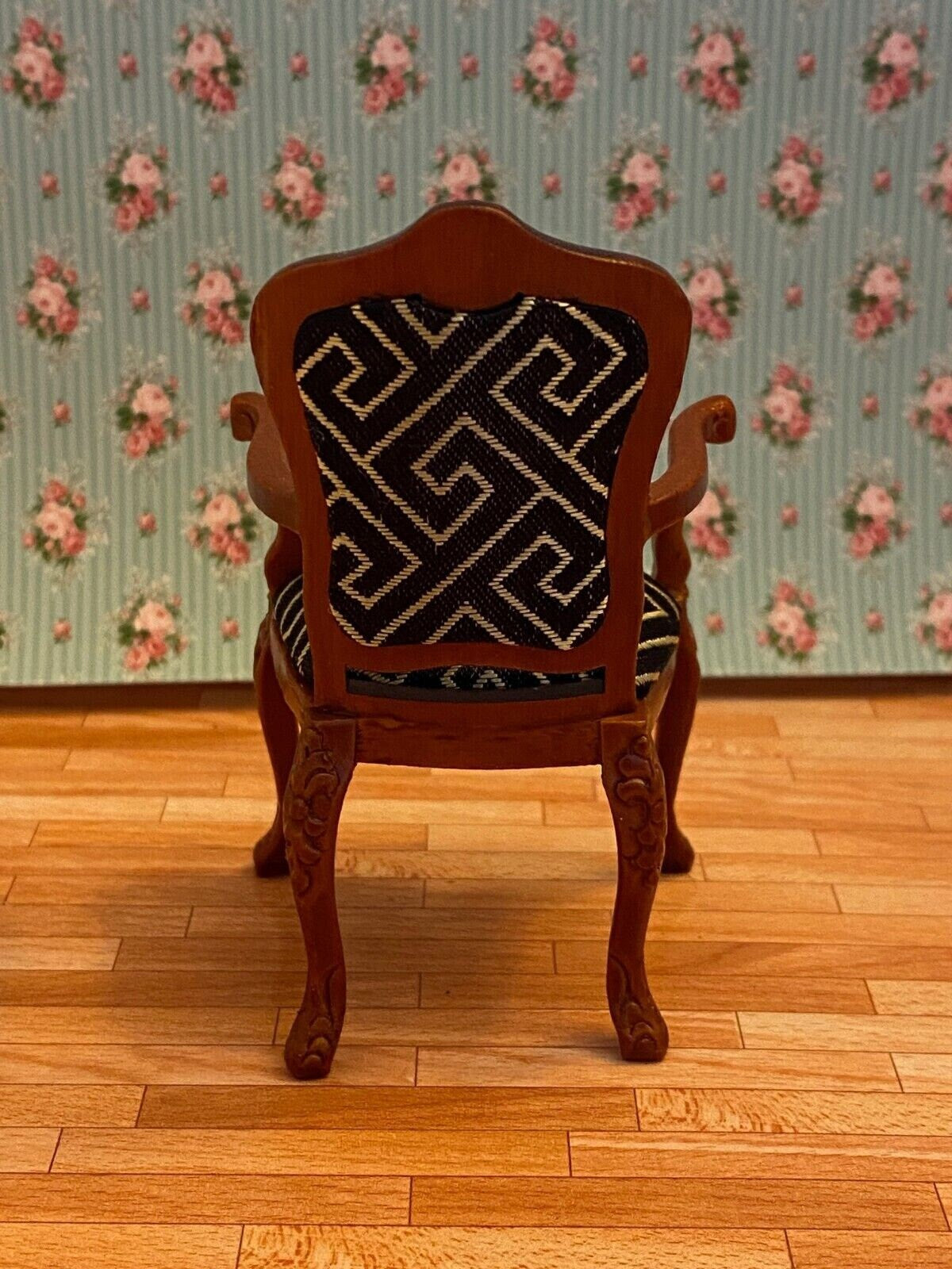 Dollhouse miniature armchair w/ gold trim/walnut from the platinum collection