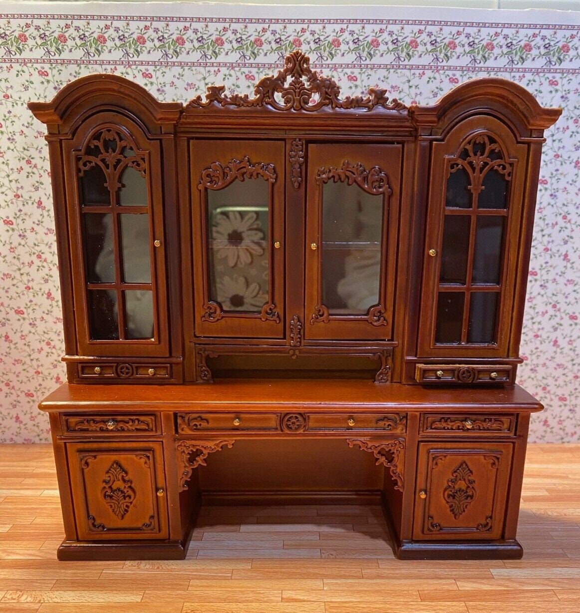 Dollhouse Miniature China Cabinet in Walnut from the Platinum Collection