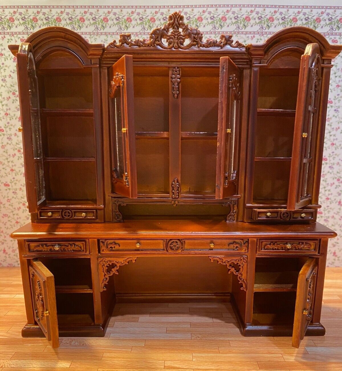 Dollhouse Miniature China Cabinet in Walnut from the Platinum Collection