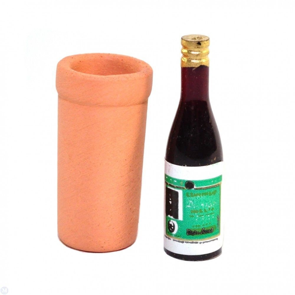 Dollhouse Miniature Terra Cotta Wine Cooler with Bottle