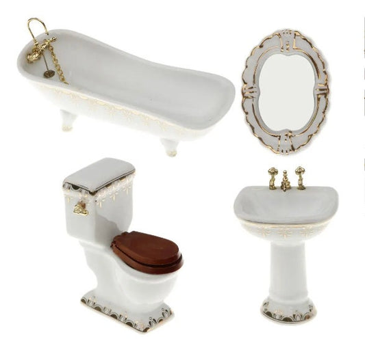 Dollhouse Miniature Ceramic Bath Set of 4