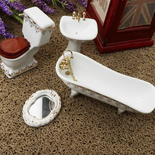 Dollhouse Miniature Ceramic Bath Set of 4
