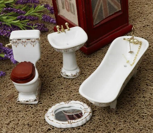 Dollhouse Miniature Ceramic Bath Set of 4