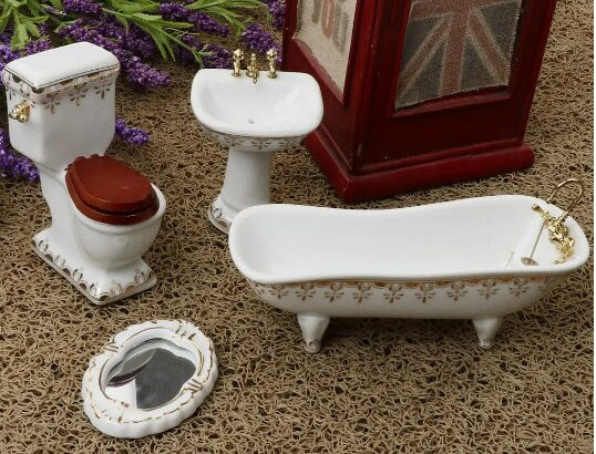 Dollhouse Miniature Ceramic Bath Set of 4