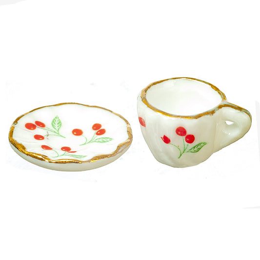 Dollhouse Miniature Cup and Saucer Cherry Design