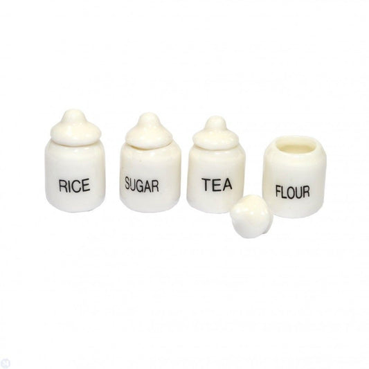 Dollhouse Miniature Four White Ceramic Storage jars