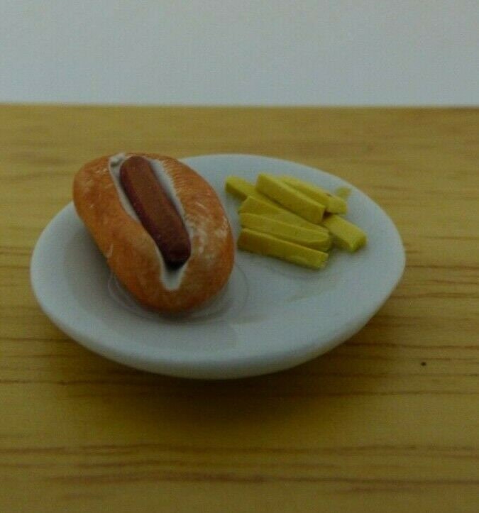 Miniature hot dog plate with fries