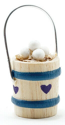 Dollhouse miniature wooden bucket of eggs