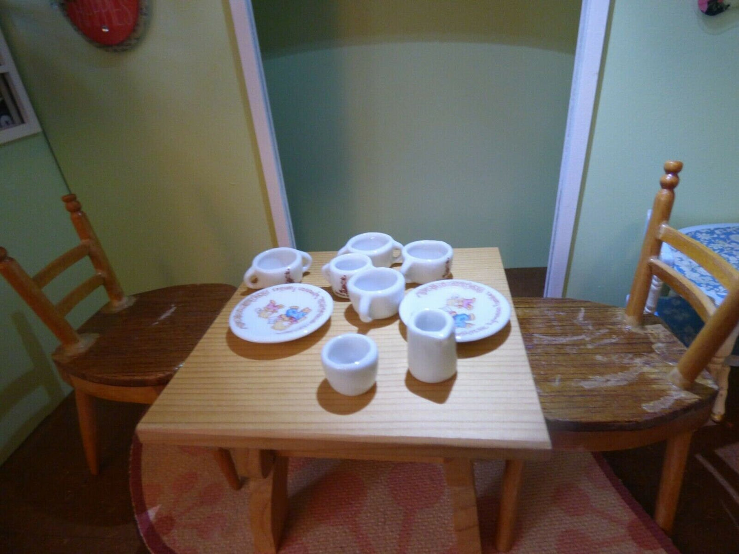 Wooden table and chair set for 8 inch dolls vintage