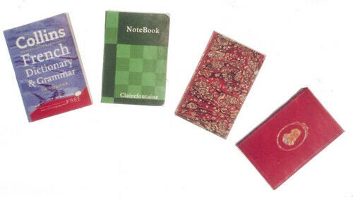 Dollhouse miniature vintage books with pages set of 4