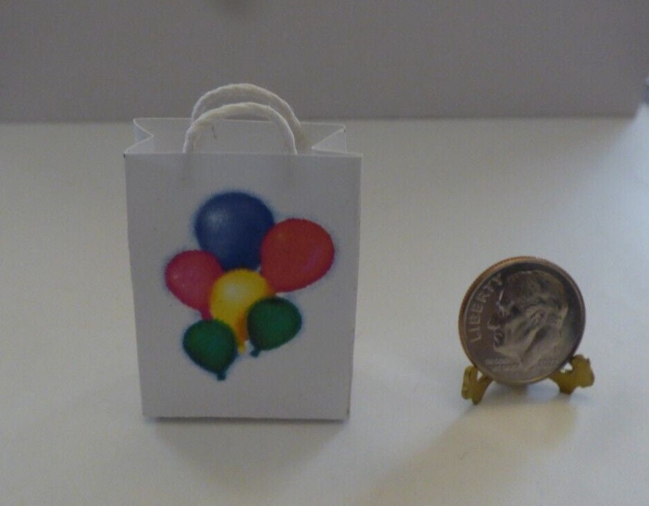 Dollhouse Miniature Balloon Gift or Shopping Bag - Handcrafted