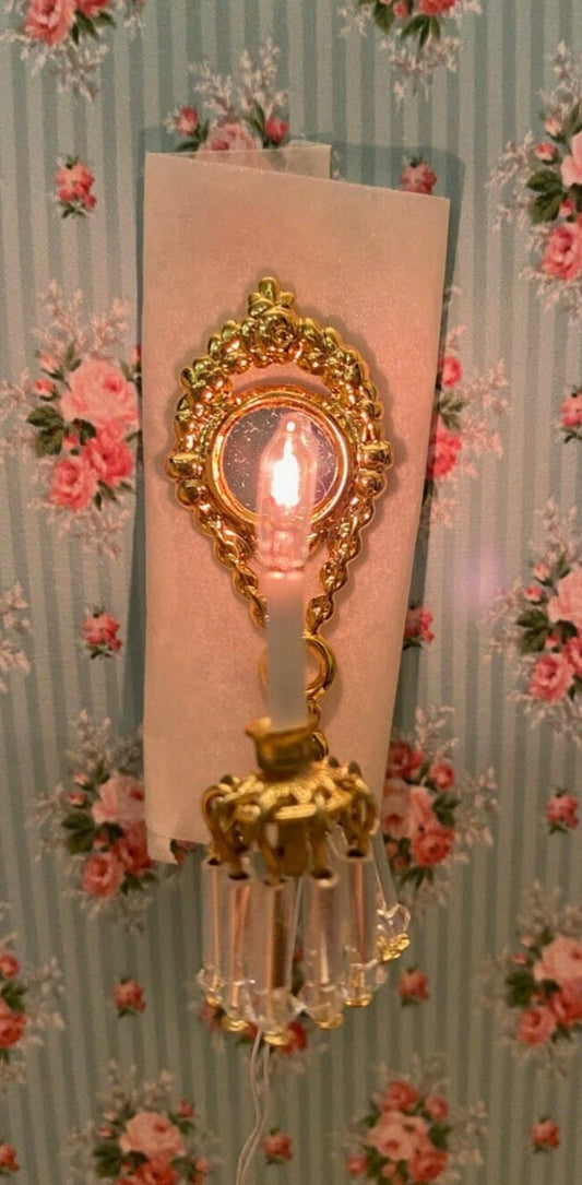 Miniature Dollhouse PinkCrystal Wall Sconce 12V-Handcrafted by Warren Richardson
