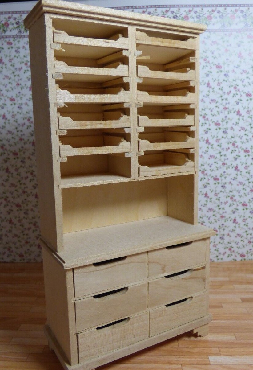 Dollhouse Miniature Unfinished Display Cabinet with Drawers/Trays by JiaLi