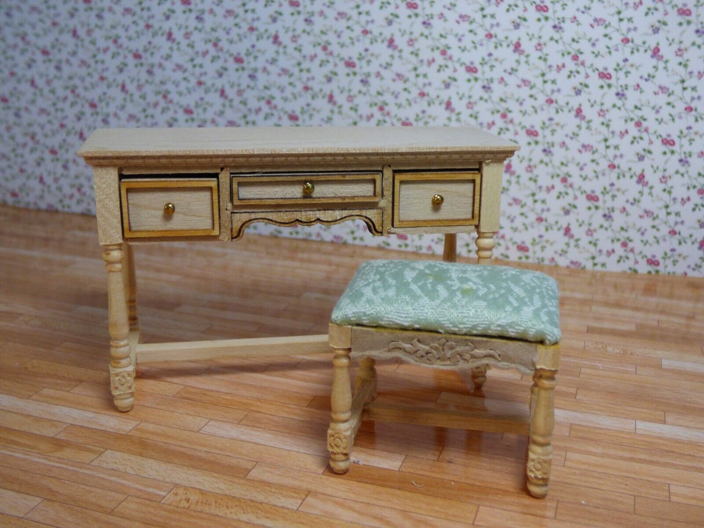Dollhouse Miniature Unfinished Desk and Stool by JiaLi