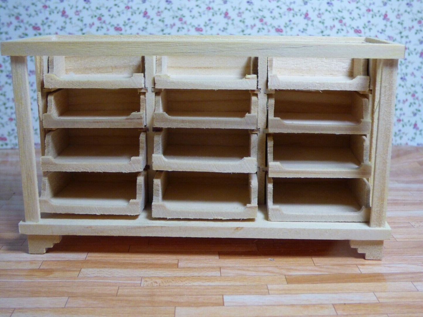 Dollhouse Miniature Unfinished Shop Display Cabinet with Drawers by JiaLi