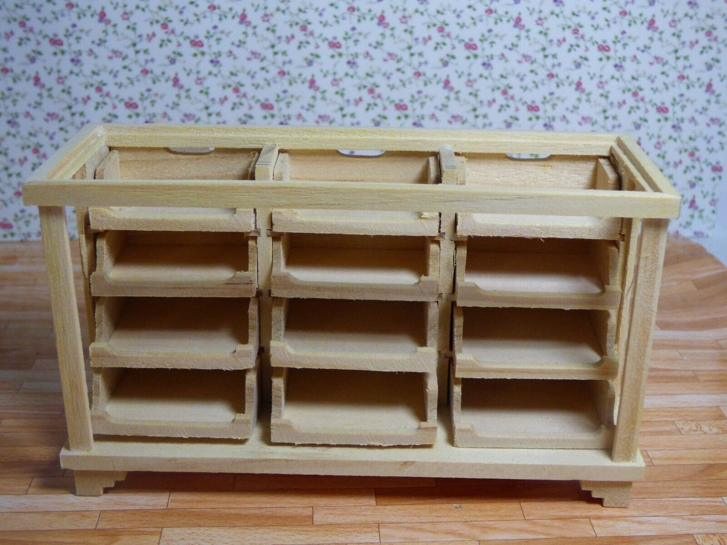 Dollhouse Miniature Unfinished Shop Display Cabinet with Drawers by JiaLi