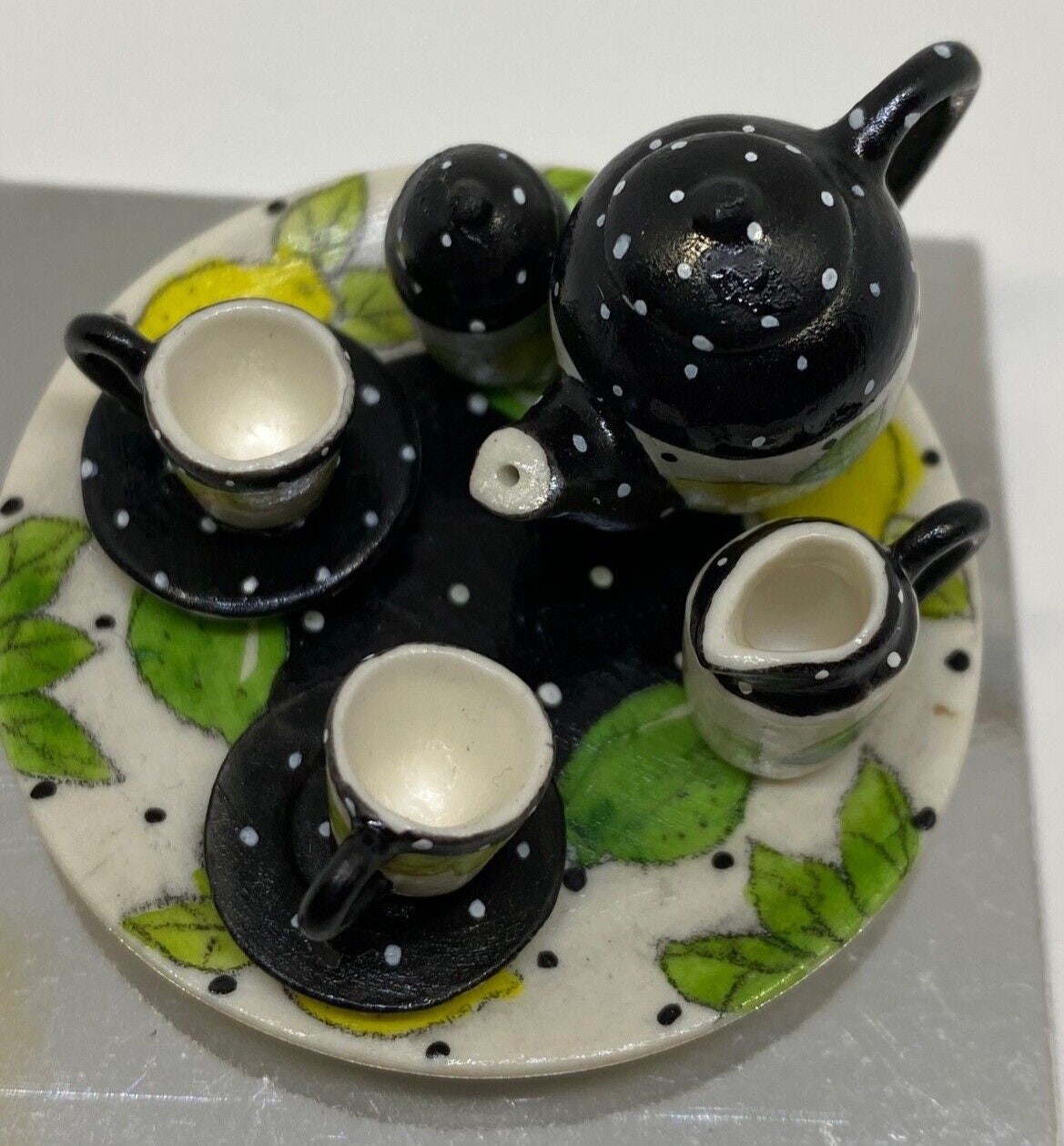 Dollhouse Miniature Tea Set Lime Themed- Handcrafted