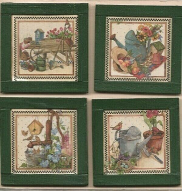 Dollhouse miniature set of 4 country gardening pictures