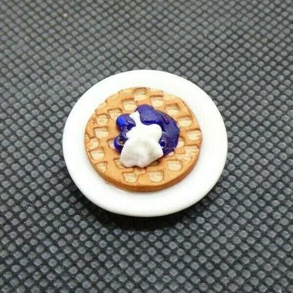 Dollhouse miniature waffle plate with blueberries handcrafted