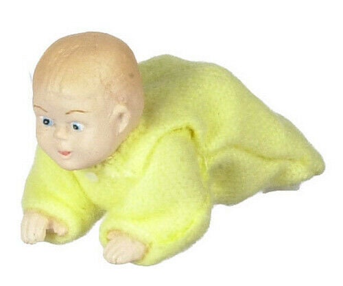 Dollhouse miniature crawling baby, yellow, by falcon miniatures
