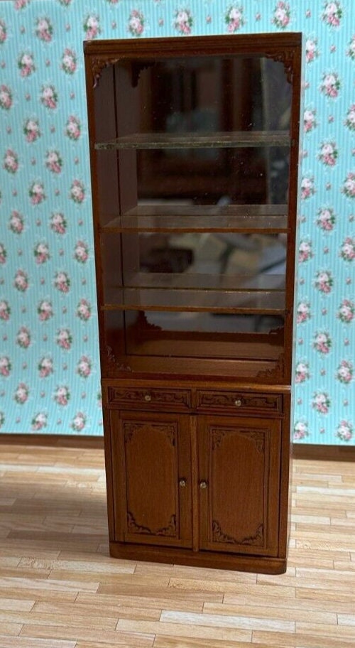 Dollhouse miniature 3 piece library set in walnut by jia-li
