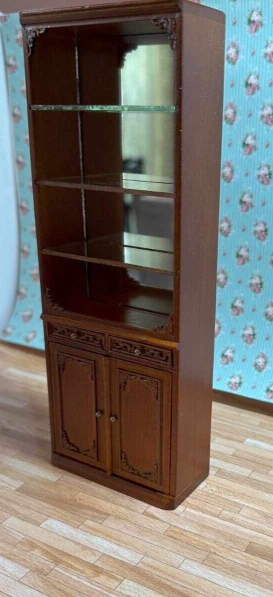 Dollhouse miniature 3 piece library set in walnut by jia-li