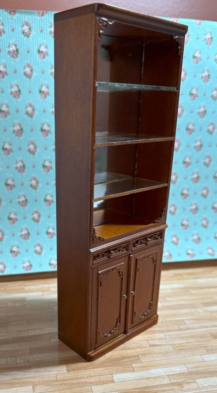 Dollhouse miniature 3 piece library set in walnut by jia-li