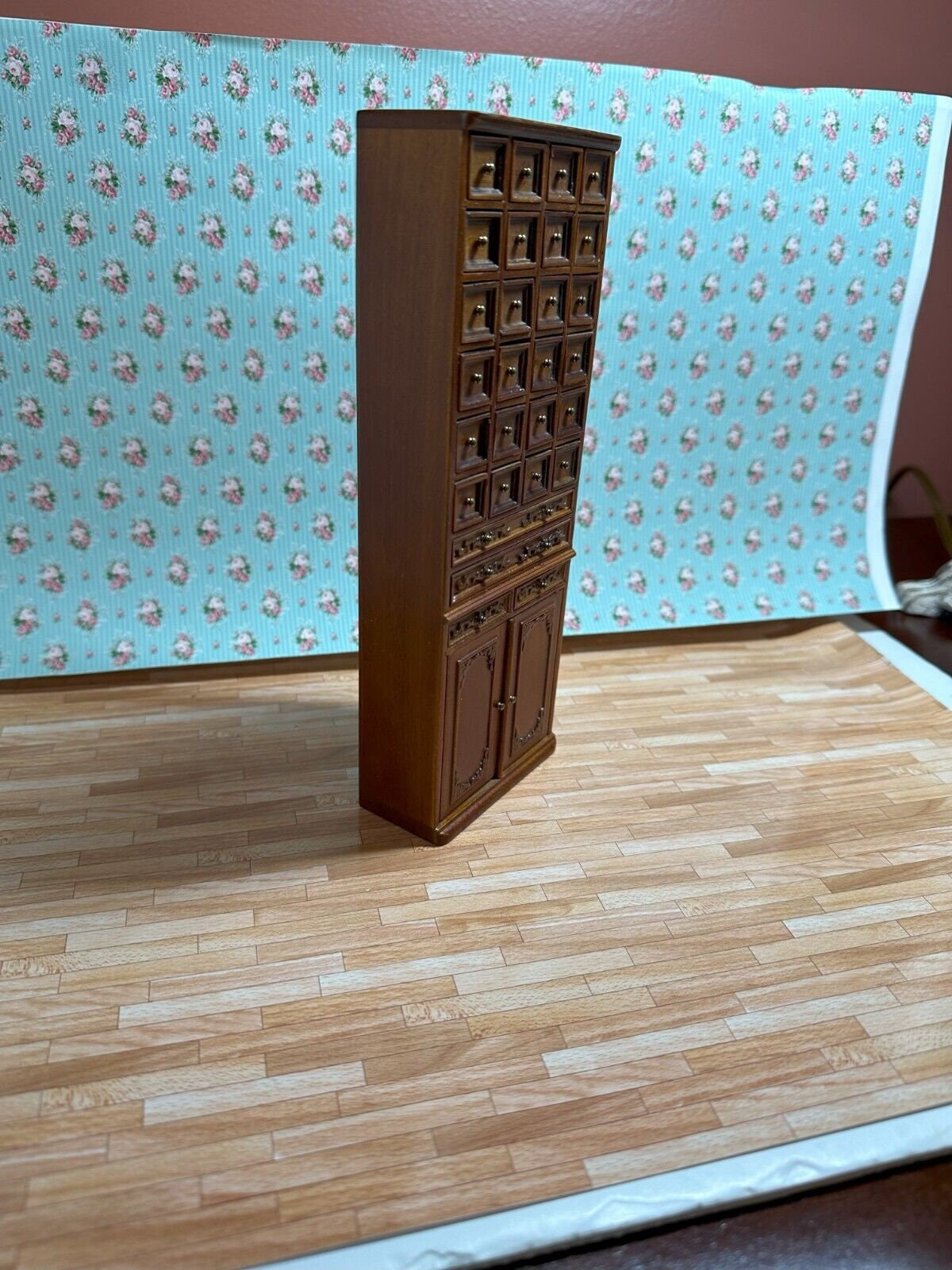 Dollhouse miniature 3 piece library set in walnut by jia-li