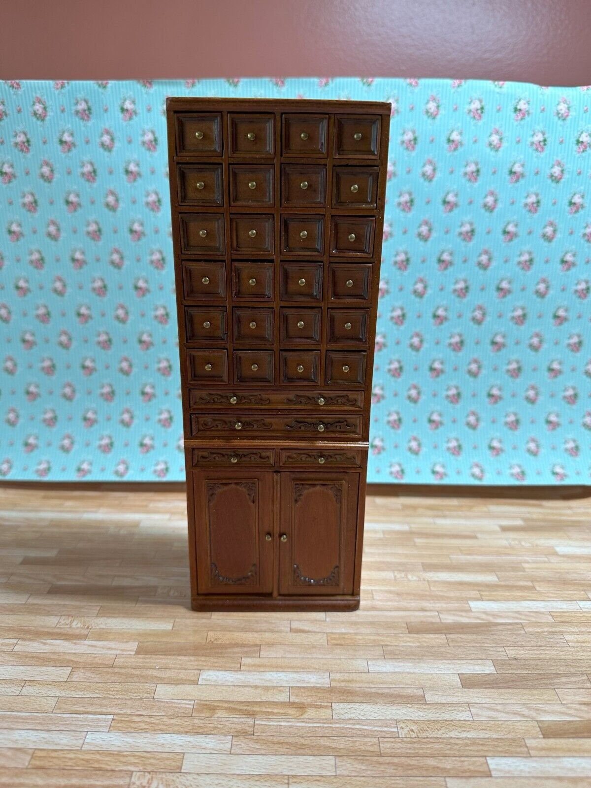 Dollhouse miniature 3 piece library set in walnut by jia-li