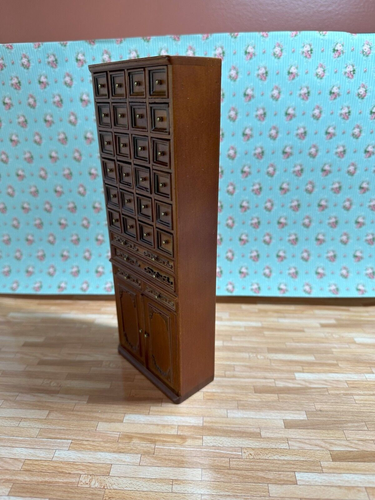 Dollhouse miniature 3 piece library set in walnut by jia-li