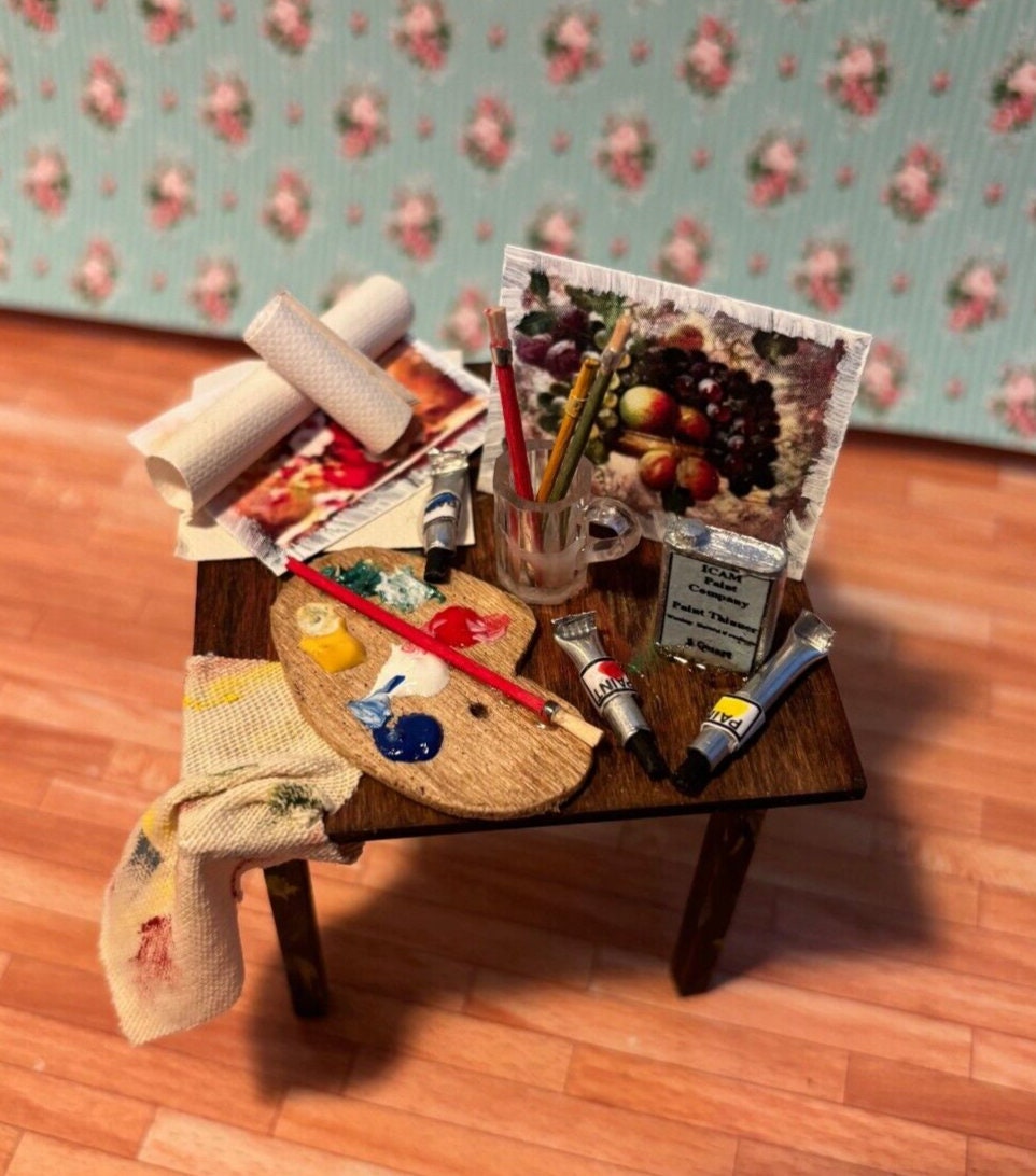 Dollhouse miniature art table handcrafted by taylor jade