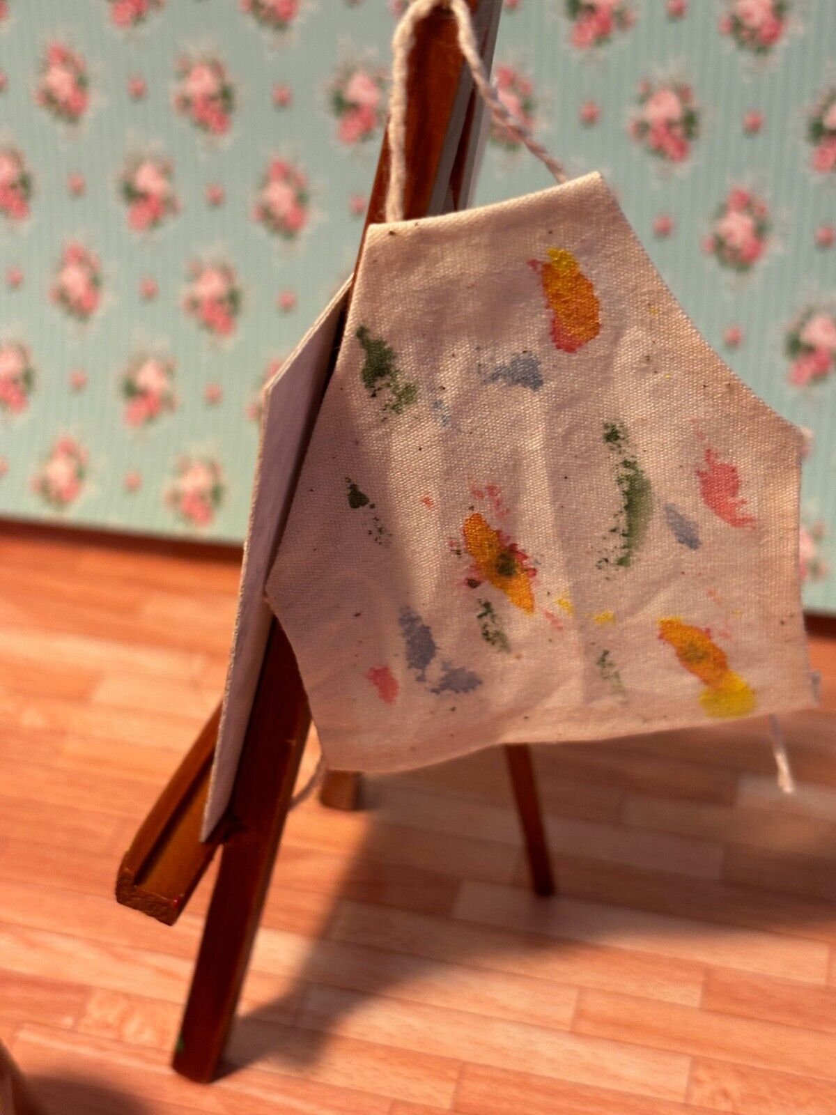 Dollhouse miniature art easel and stool - fruits - handcrafted by taylor jade