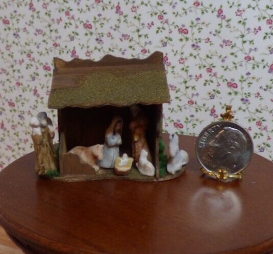 Dollhouse miniature nativity scene handcrafted