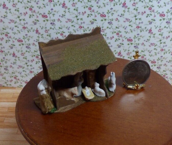 Dollhouse miniature nativity scene handcrafted