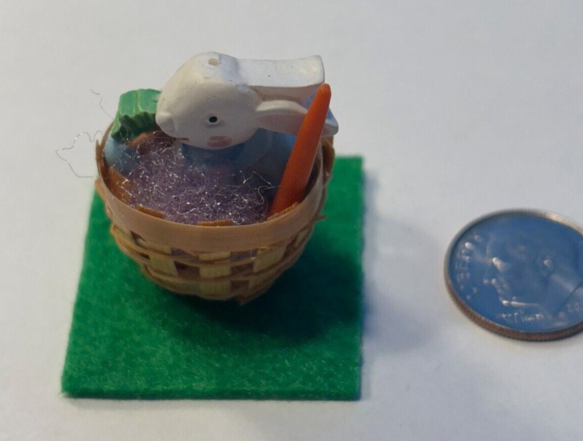 Dollhouse miniature bunny basket handcrafted by taylor jade